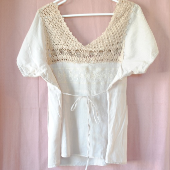 Boho Crochet Beachy Drawstring Top Blouse - Picture 6 of 8